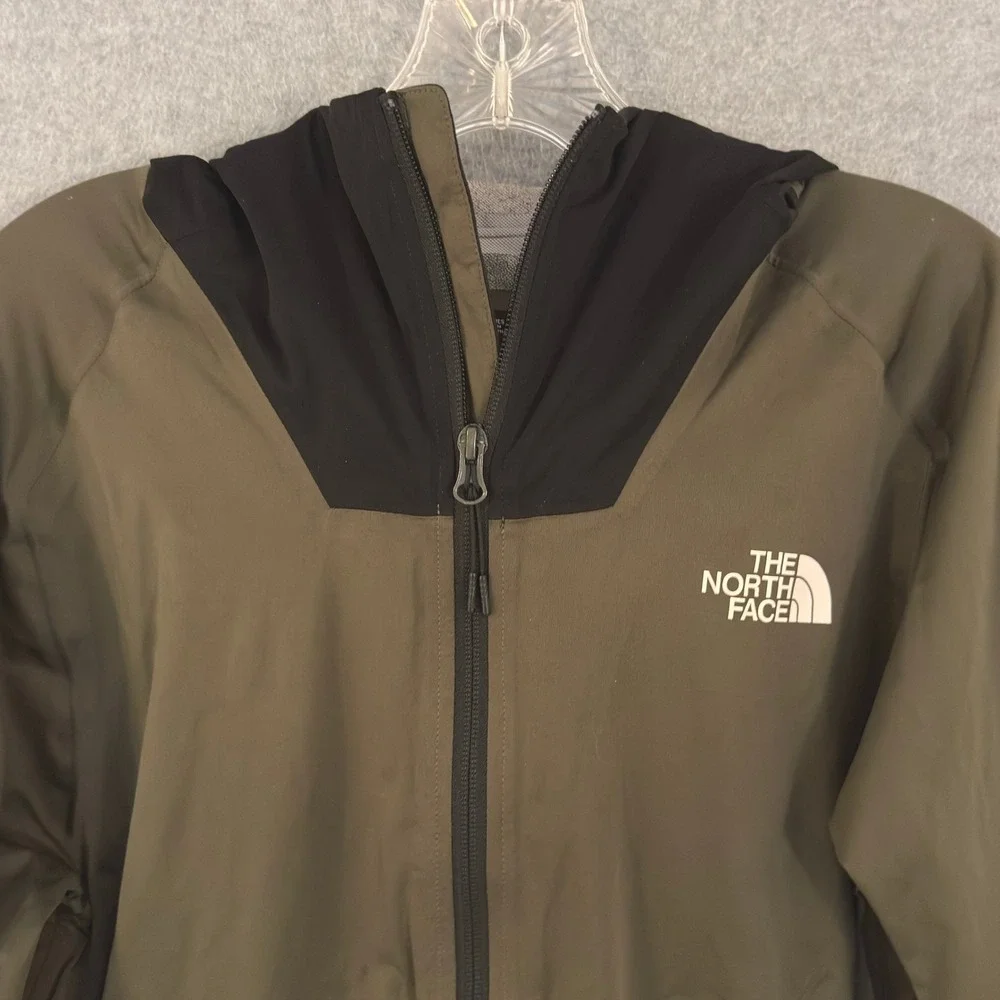 The North Face Mens Small Olive Green Black Full Zip Hooded Windbreaker Jacket
